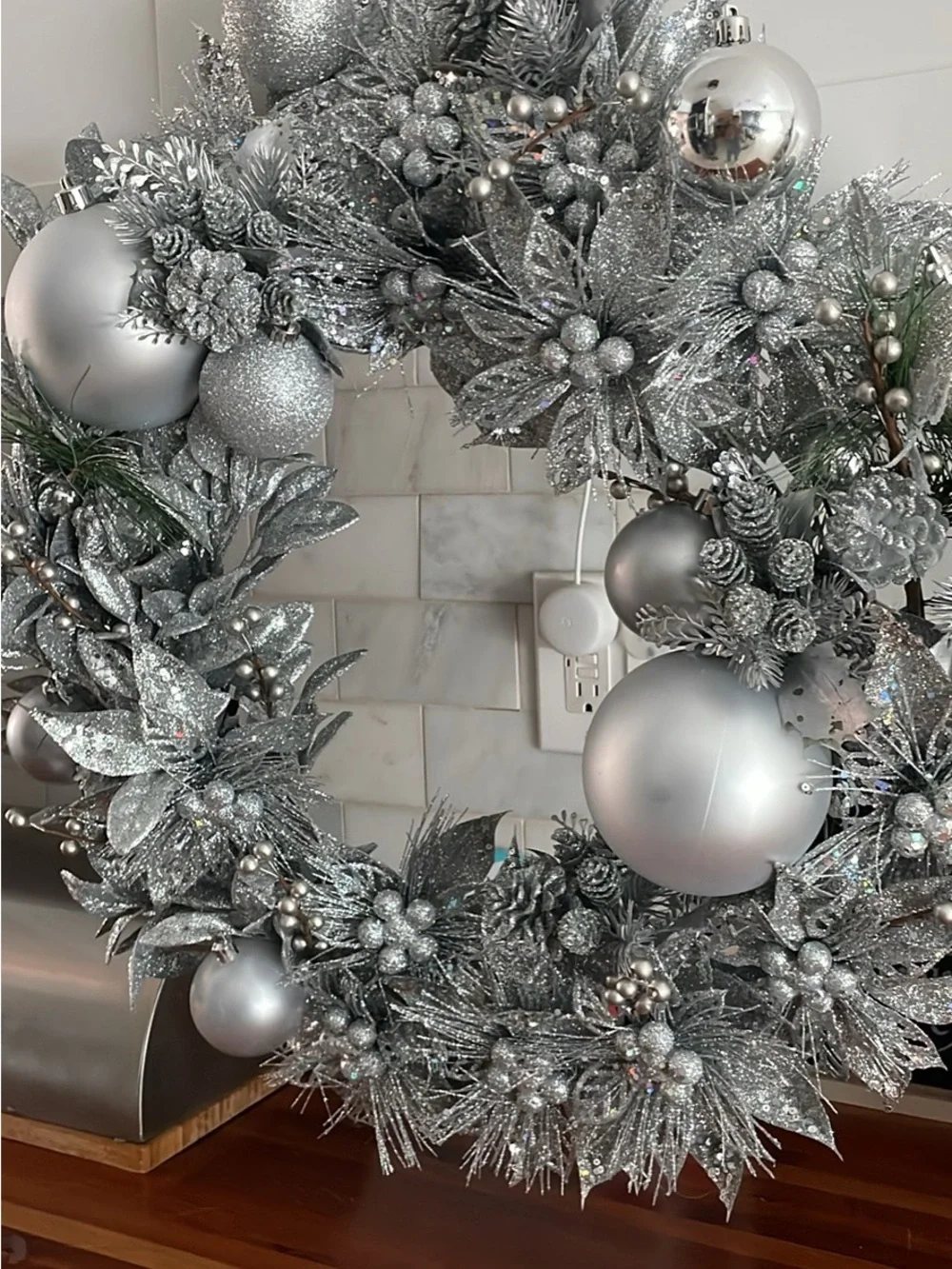 Silver Holiday Wreath - Elegant Shimmer Home Holiday Decor